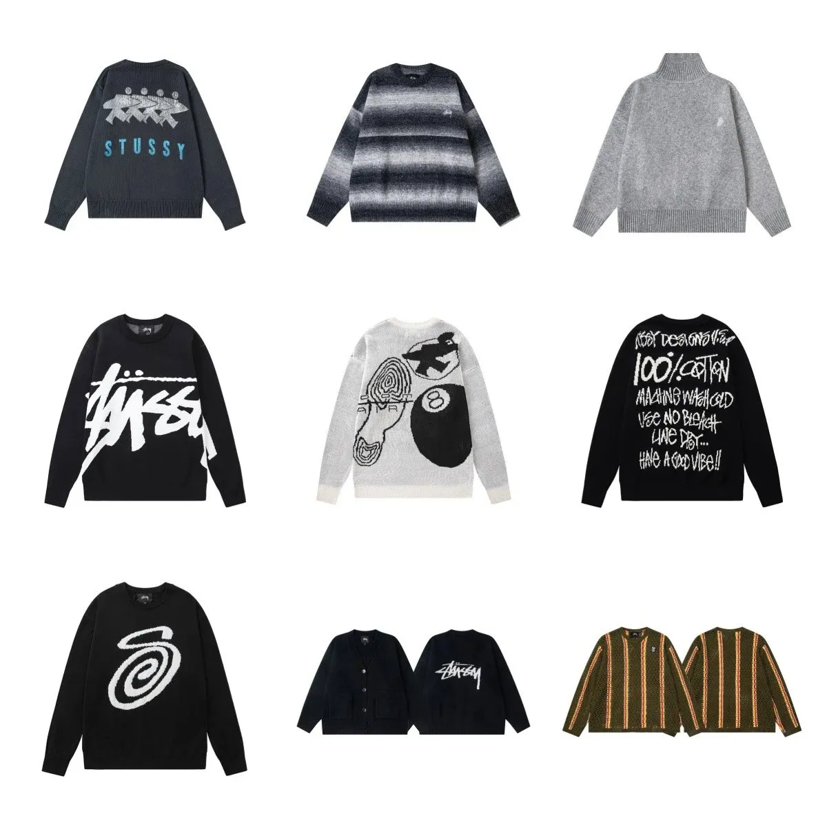  斯图大Logo宽松套头圆领手工编织宽松廓形针织美式 (40)